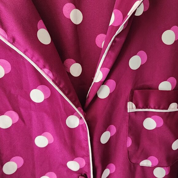Victoria's secret sz L women lounge pajama top maroon polka dot button up - Picture 5 of 11